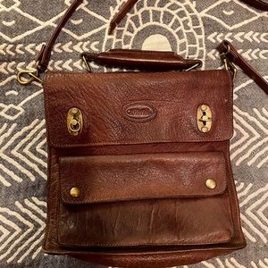 Brown Leather Overland Outfitters Satchel with Brass Hardware